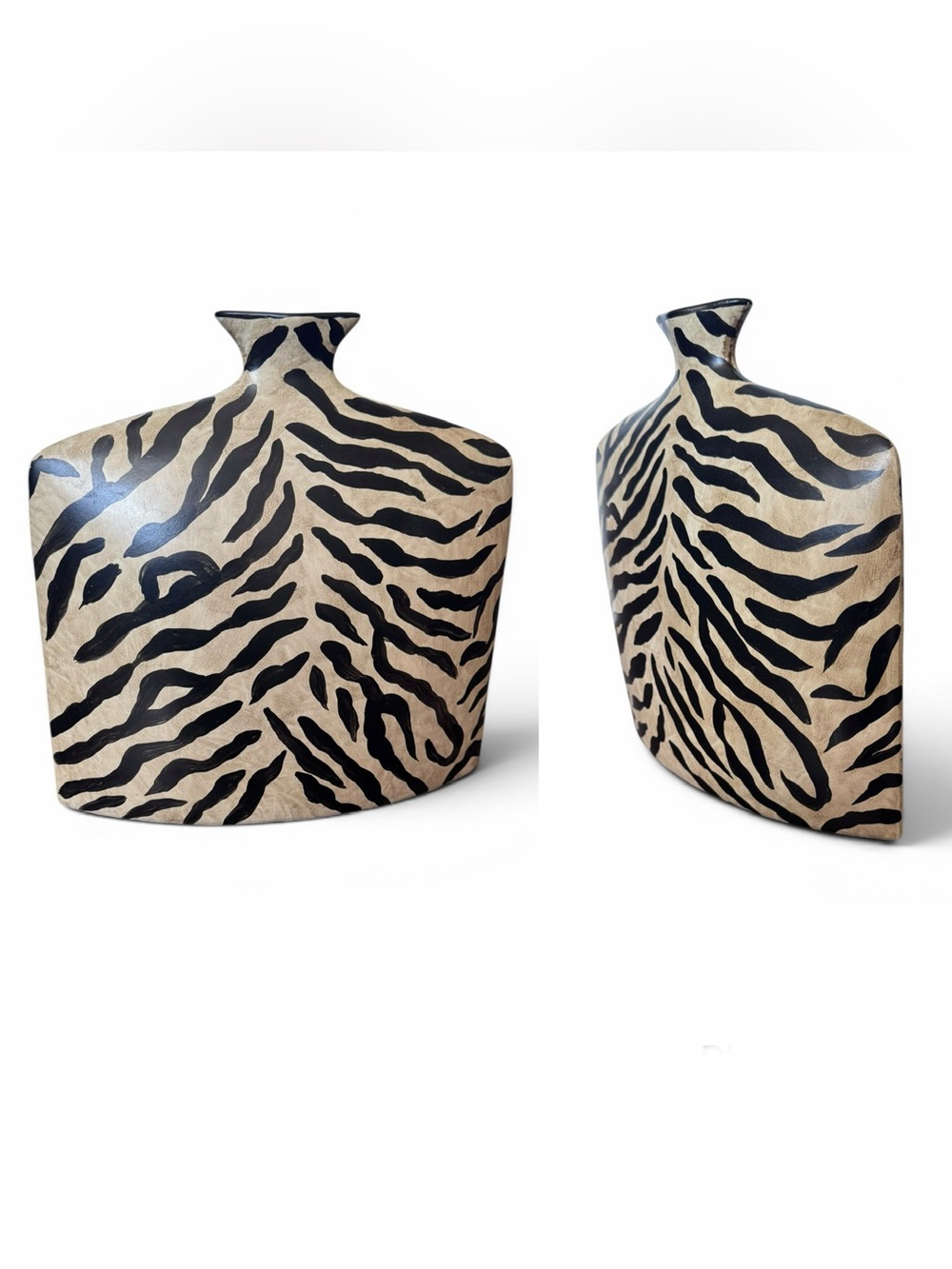 Zebra Stripe Ceramic Vase - Black & Tan